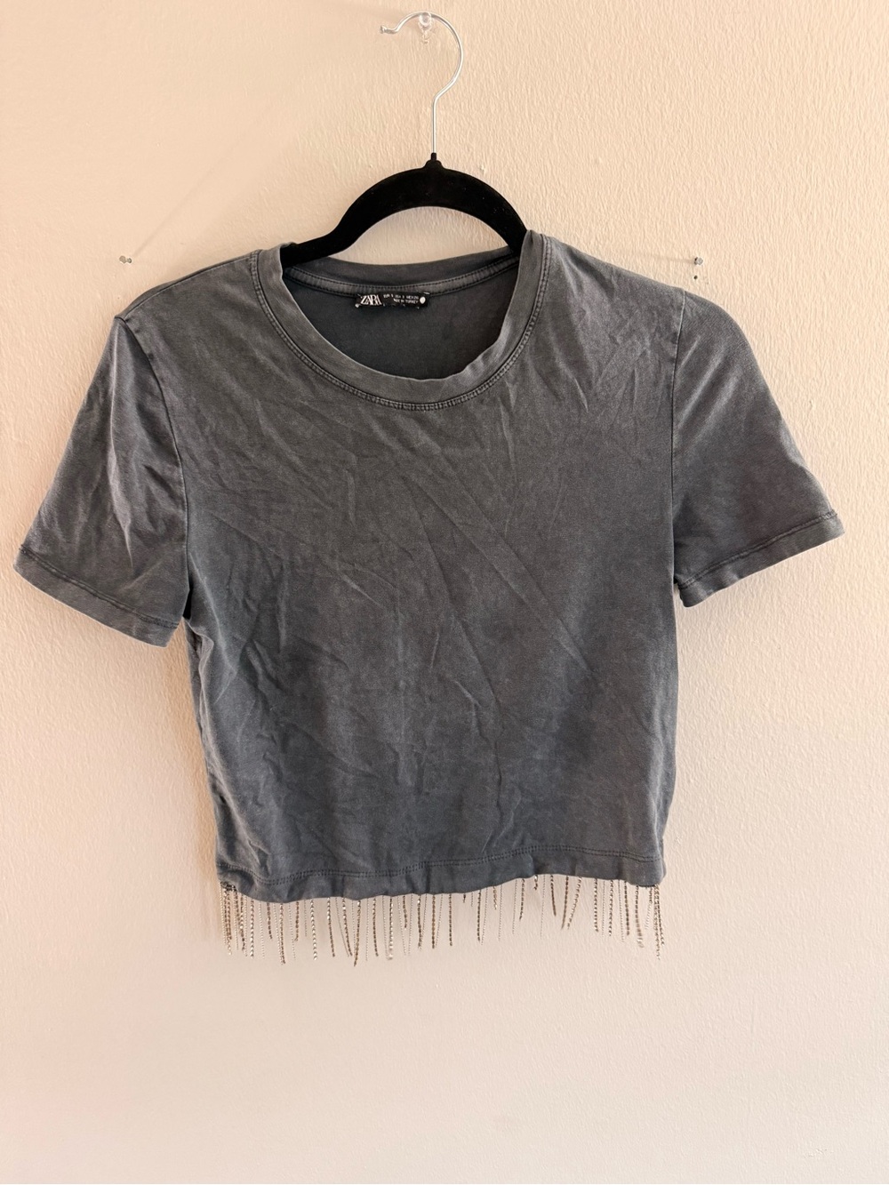 Zara Charcoal Gray Chain-Hem Crop Top